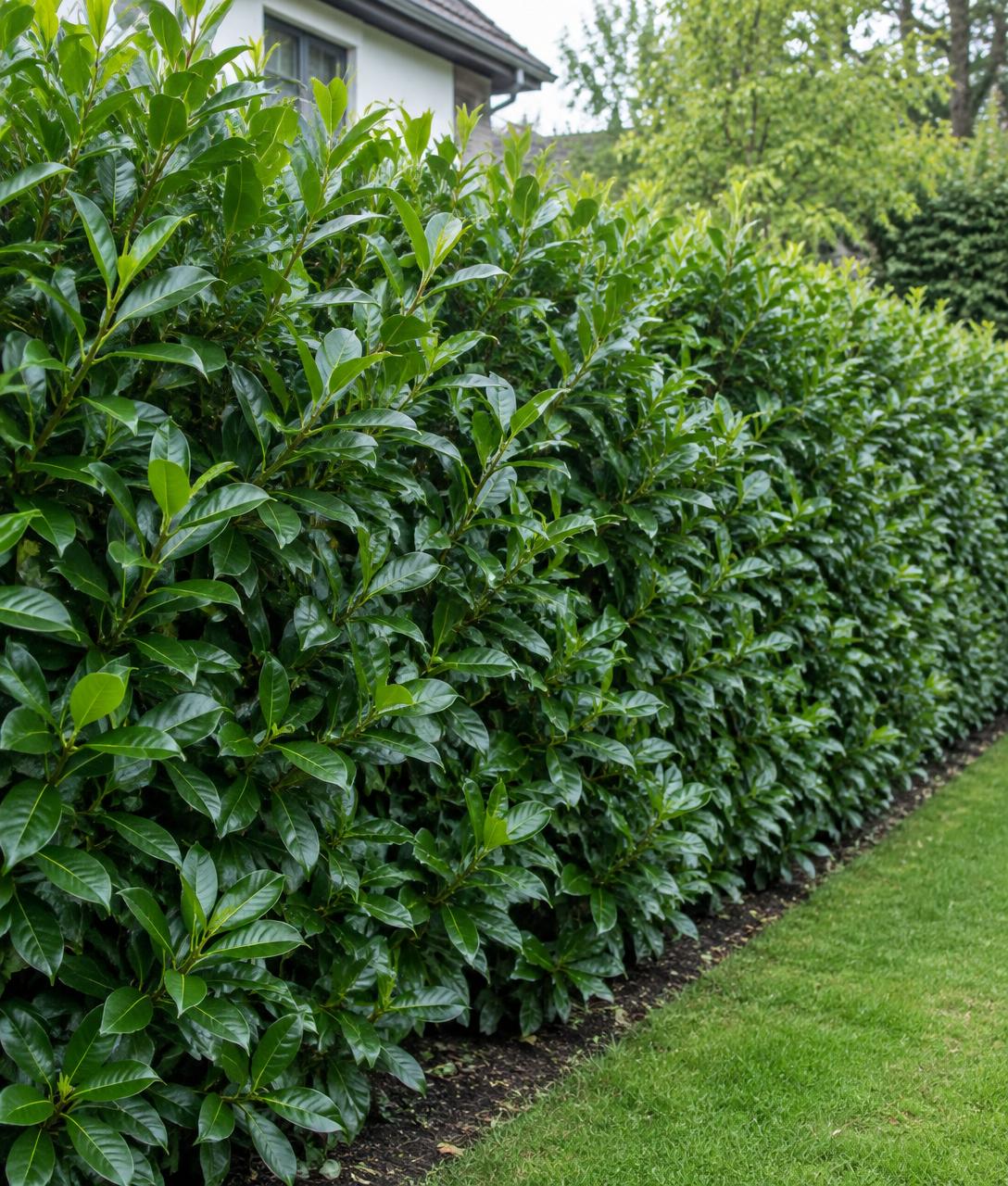Skip Laurel privacy hedge in a garden